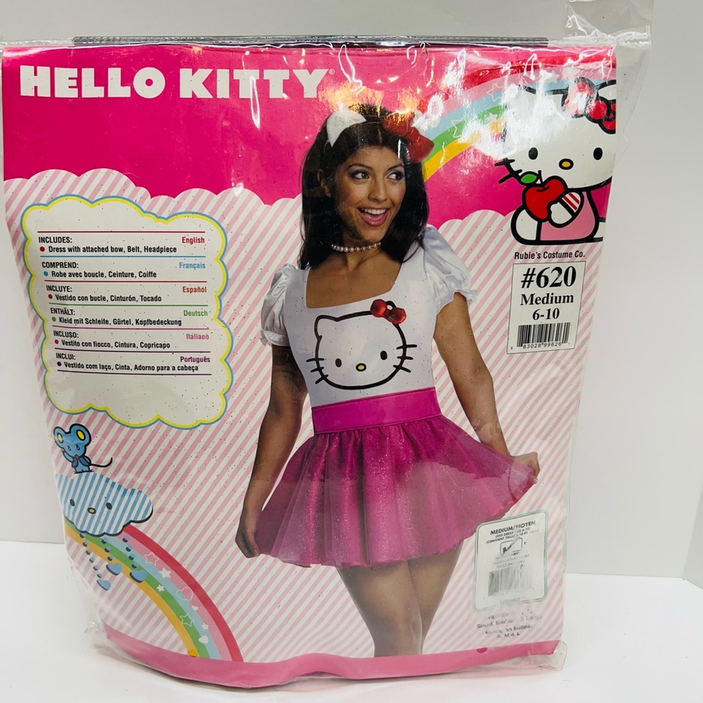 New Hello Kitty Costume Dress Adult Medium 6-10 Pink / White